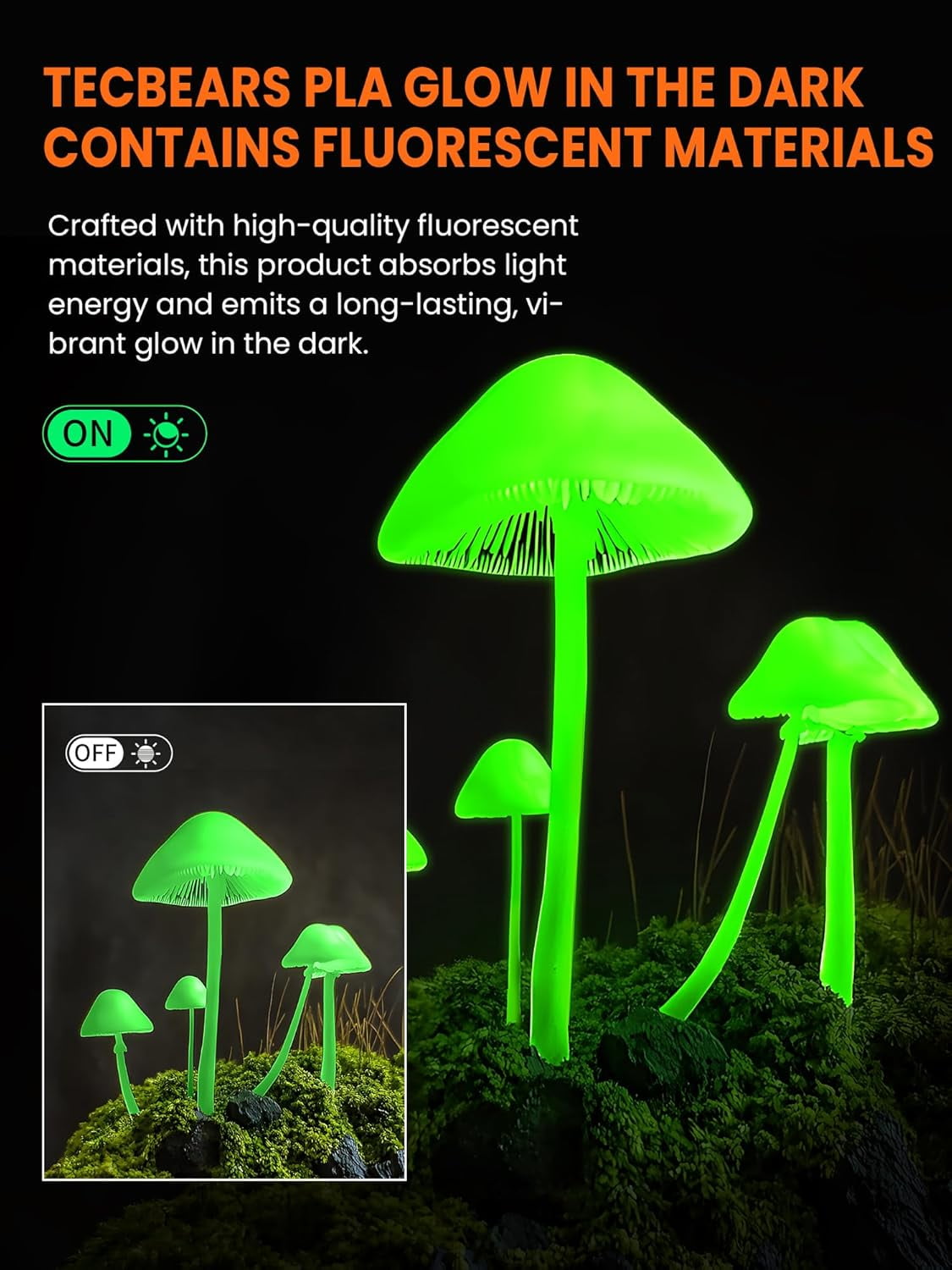 Glow in The Dark PLA Filament, Neatly Wound Luminous PLA 3D Printer Filament Bundle, 250g/Spool, 2 Spool of PLA Black/White and 6 Spools of Glowing PLA Blue/Green/Red/Yellow
