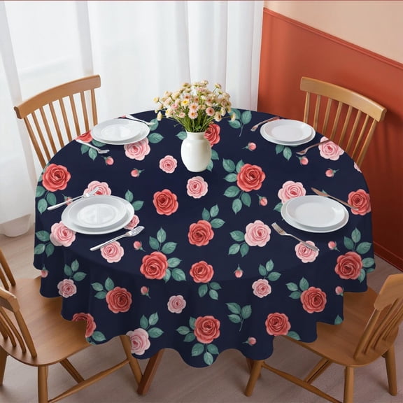 Pioneer Flower Floral Print Pattern Round Tablecloth 60 X 60 Inch, Wrinkle Resistant Wipeable Table Cloth for Kitchen Dining Picnic Patio Party
