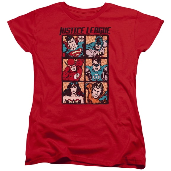 JLA Justice League Rough Panels Women's T-Shirt Red