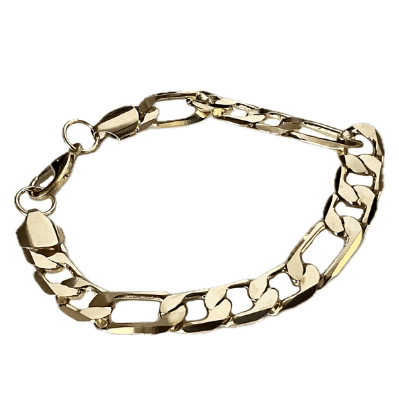 Men's 14K Gold Plated Figaro Hip Hop Bracelet 8" Inch x 12 MM Thick Wrist Chain