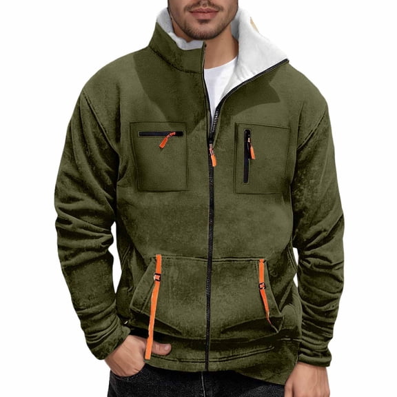 XIAOCHA Men's Athletic Jacket Fleece Stand Collar Retro Zipper Top Fall Winter Warm Outdoor Hiking Sweatshirts
