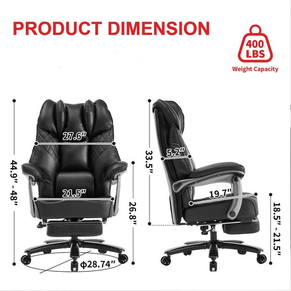 ROOMARK Office Chair for Heavy People, Wide Executive Office Chair with Foot Rest, High Back Ergonomic Desk Chairs with Lumbar Support for Lower Back Pain