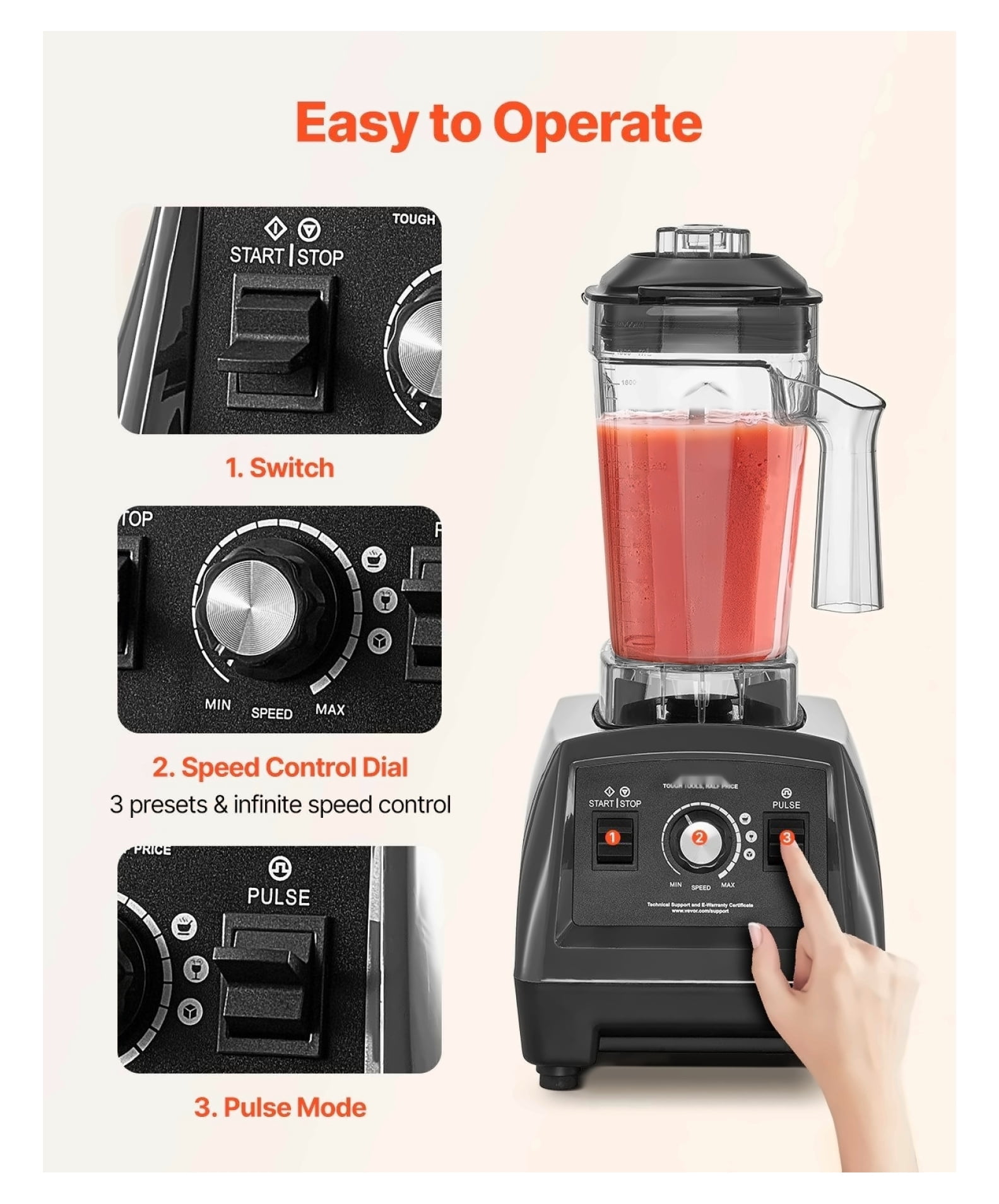 Blender for Smoothies, 1400W 61oz Professional Blender, Multi-Function Food Blender with 2 Cups for Shakes, Juice, Frozen Drinks - Kitchen Appliance