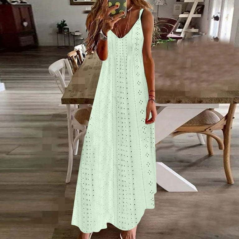 Oqasdz Womens Dresses Jacquard Cut Out Solid Color Strap Casual Long Pants Palazzo Comfortable Maxi Dress,2X