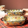 thumbnail image 4 of Hand-Painted Ceramic Double-Handled Baking Pan Colorful Floral Square Tableware Microwave Oven  Roast Chicken, 4 of 6