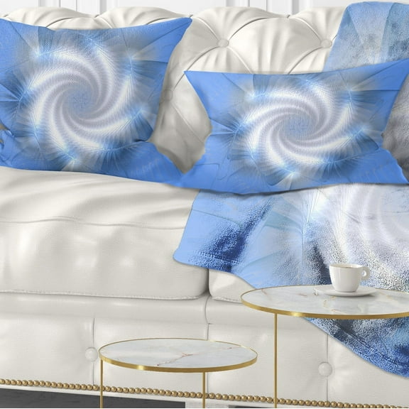 Designart White and Blue Fractal Star Flower - Floral Throw Pillow - 12x20