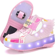 YAZI Kids Roller Shoes Boy Girl Sneakers with Wheels Become Sport Sneaker with Led for Christmas Birthday Children Show Gift