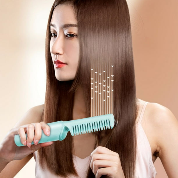 Peines para mujer, peines para el cabello, cepillo alisador de cabello USB, herramienta de peinado portátil con 3 temperaturas, peine alisador de cabello calentado, peine caliente, peine verde para ca