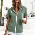 thumbnail image 5 of Turilly Zip-Up Hoodies for Women Solid Color Casual Sports Style Fashionable Relaxed Fit Short Sleeve Thin Velvet Hooded Sweatshirt with Kangaroo Pocket, 5 of 6