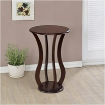 JERFIT Cherry Finish Round Pedestal Accent Table with Faux Marble Top for Living Room