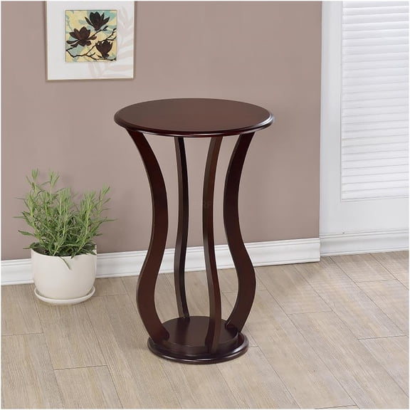 JERFIT Cherry Finish Round Pedestal Accent Table with Faux Marble Top for Living Room