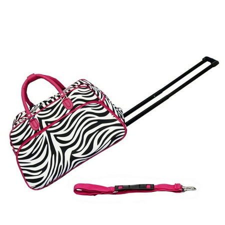 CalBags Animal Prints 21-Inch Carry-On Rolling Duffel Bag - Pink Trim Zebra