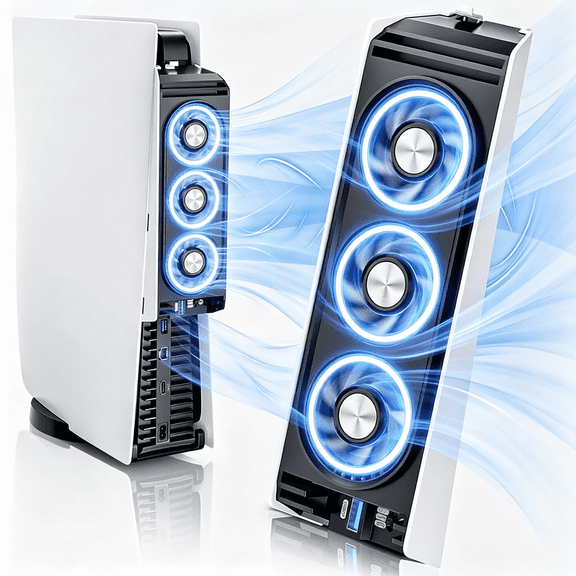 For PS5 Standard Console External Rear Cooling Fan with Blue LED Light Plug and Play Quiet Cooler Accessories