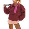 thumbnail image 2 of Chaqueta Acolchada de Larga y Corte Holgado para Mujer, con Cuello Redondo, Media Cremallera y Capucha con Cordón Ajustable Rojo L, 2 of 7