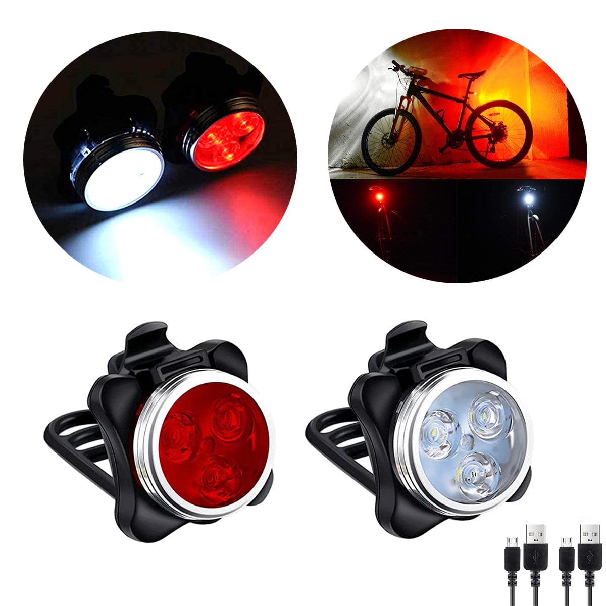 LED Bike Lights for All Bicycles USB Rechargeable Red White Clip On Lights 