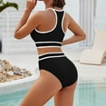 thumbnail image 3 of WIZUTIZ Women's Tankini Swimsuits Push Up Slim Camisoles High Waist Tank Top with Bottom Ribbed Off-the-Shoulder Color Block Swimwears Sleeveless Round Neck Bathing Suit One Piece Outdoor Black, 3 of 6