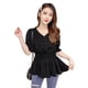 thumbnail image 3 of Camisa de mujer Cuello en V Verano Color sólido Manga de media longitud Botón superior, Negro, L kenally AP001444-07, 3 of 7