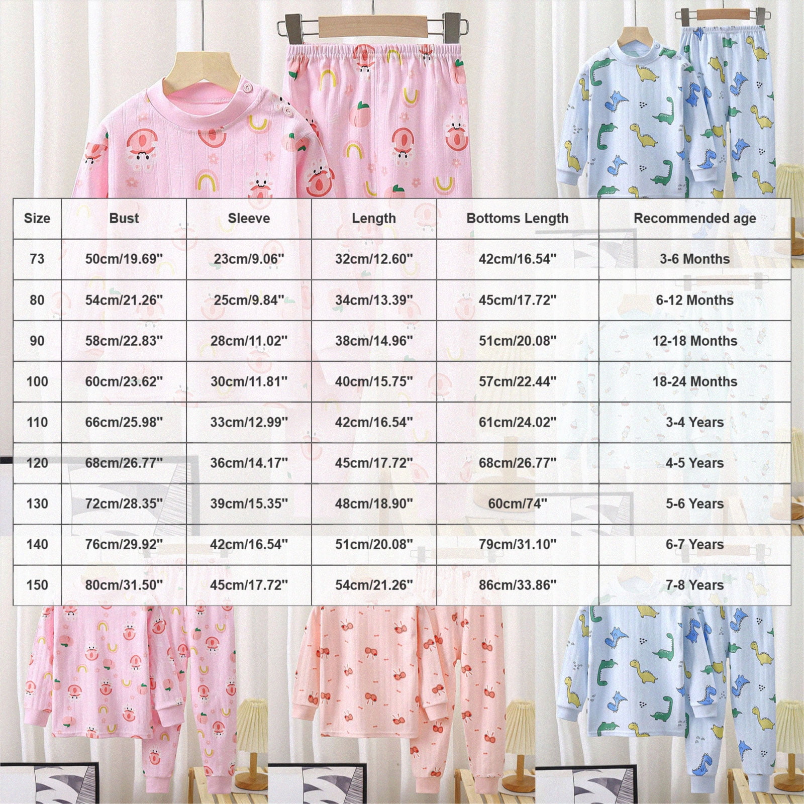 UAYOTSE Toddler Baby Neutral Pajamas Set Soft Breathable Sweet Cartoon Character Print Sleepwear Pullover Tee and Lounge Pants 2Pieces 12M-5T