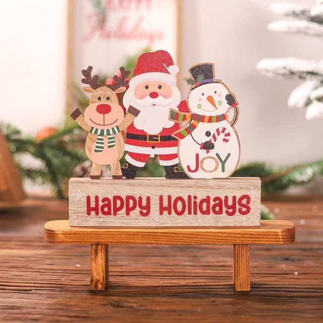 Adornos de Halloween Adornos de madera para Navidad Adornos de escritorio de muñeco de nieve de Papá Noel Adornos con diseño de microescena navideña