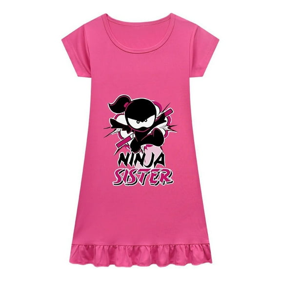 Kids Ninja Kidz Pajamas – Girls Short Sleeve Sleep Dress with Cartoon Print – Soft and Stylish Nightwear