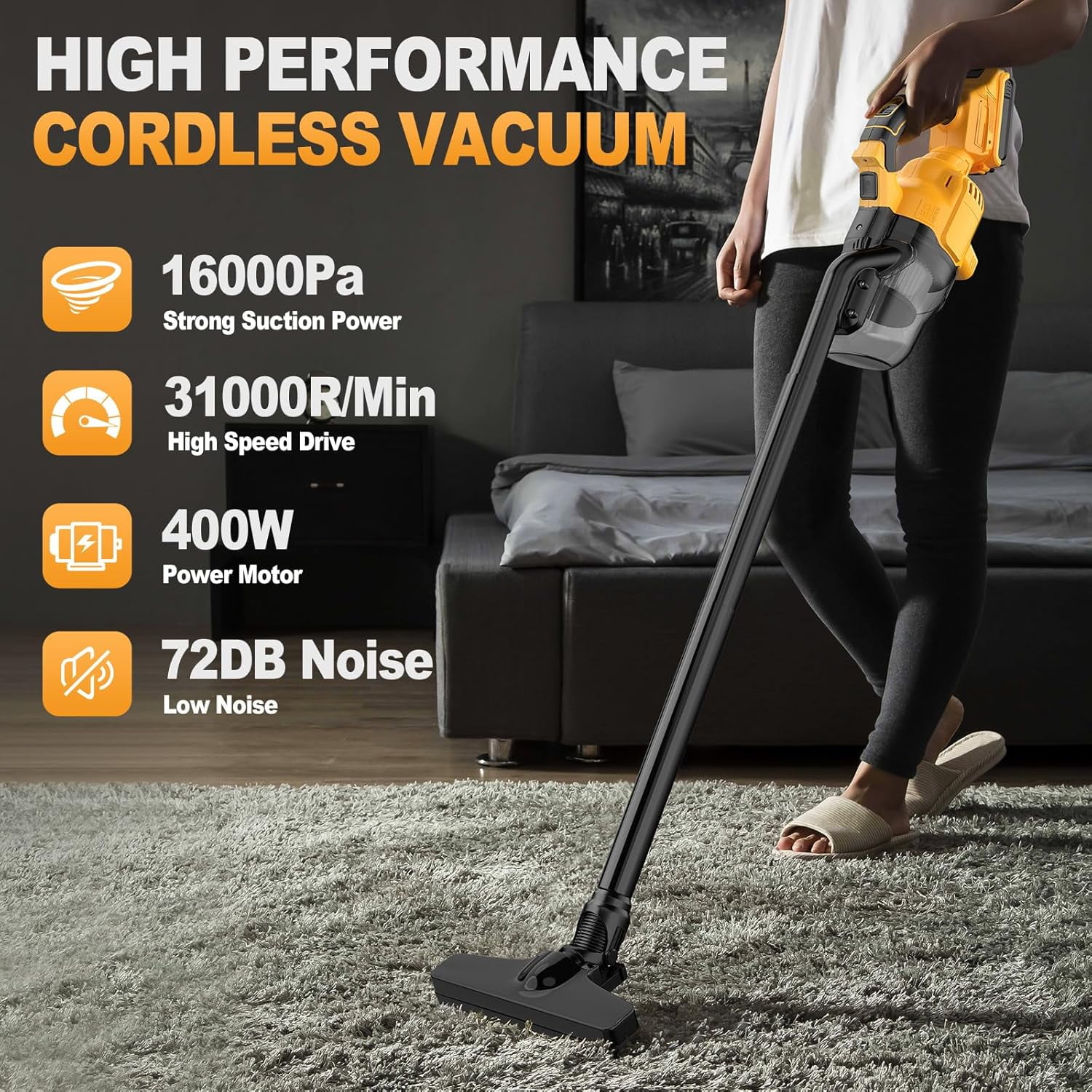 Cordless Vacuum for DeWalt 20V Battery, Portable Handheld & Stick 2-in-1 Cleaner with 16000Pa Suction, 10L Capacity, HEPA Filter, Attachments, Includes 1 Battery for Home, Car, Floor