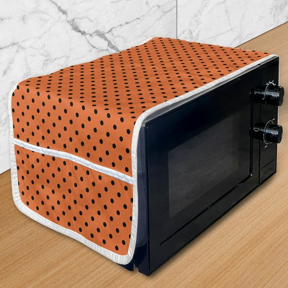 Orange Microwave Oven Cover, Vintage Retro Design Little Black Polka Dots with Orange Backdrop Classical Tile, Water Resistant Organizer with Pockets for Kitchen, 36" x 12", Orange Black, by Ambesonne