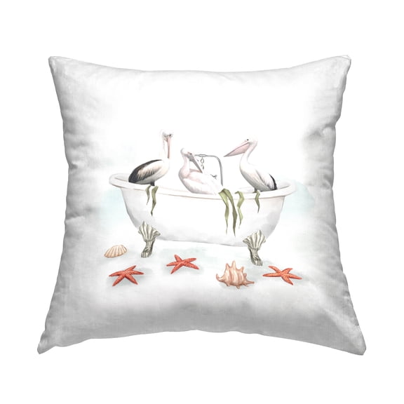Stupell Industries White Pelican Birds Vintage Bathtub Nautical Shells Design by Ziwei Li Throw Pillow