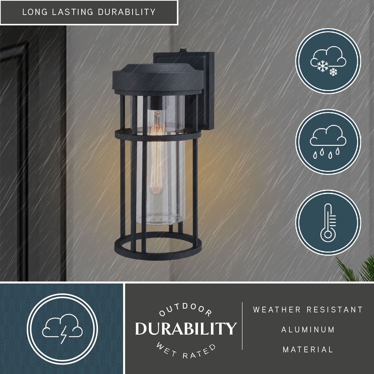 Crestline Aluminum 1 Light LED Compatible Dusk to Dawn Black Transitional Outdoor Wall Lantern Clear Glass
