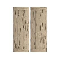 Ekena Millwork 16 1/2"W x 24"H Rustic Three Board Joined Board-n-Batten Pecky Cypress Faux Wood Shutters w/End Batten (Per Pair), Primed Tan