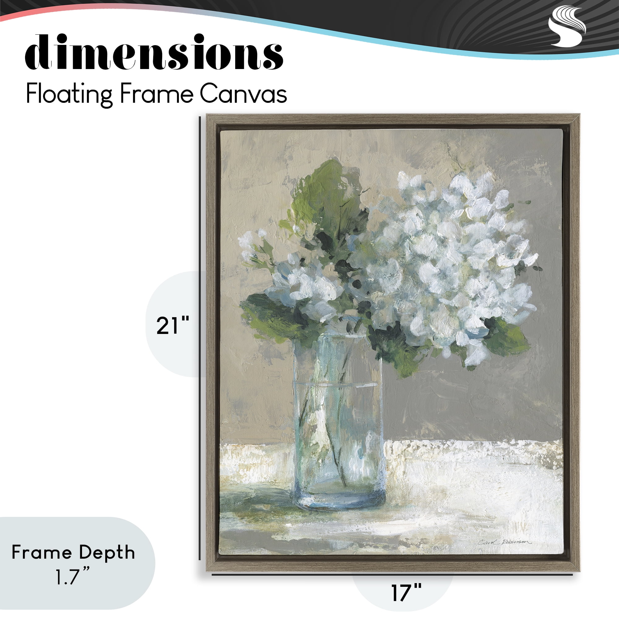 Stupell Industries Serene White Hydrangeas in Glass Brown Framed Floater Canvas Wall Art, design by Carol Robinson