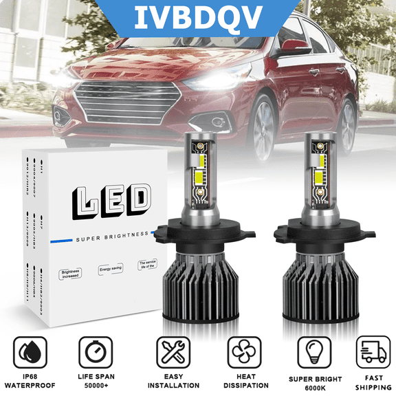 For Hyundai Accent 2000-2018 LED Headlights H4/9003 High Low Beam Conversion Kit Bright White Bulb 2Pcs