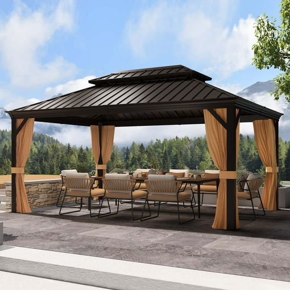 PURPLE LEAF Gazebo 12' X 16' Outdoor Hardtop Gazebo Galvanized Steel Double Roof Canopy Patio Metal Gazebo Aluminum Frame Permanent Pavilion