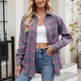 thumbnail image 2 of felwors Women's Plaid Flannel Button-Down Shirt - Oversized Long Sleeve Casual Shirt Jacket for Fall & Winter Grey, XXL, 2 of 6