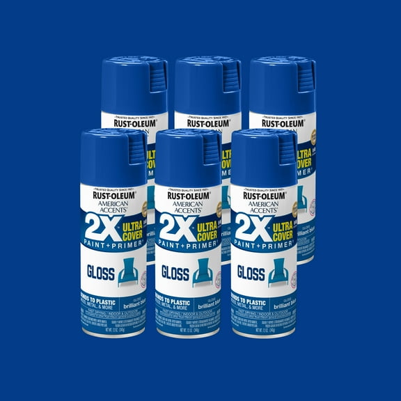 6 Pack, Brilliant Blue Rust-Oleum American Accents 2X Ultra Cover Gloss Spray Paint-327892, 12 oz