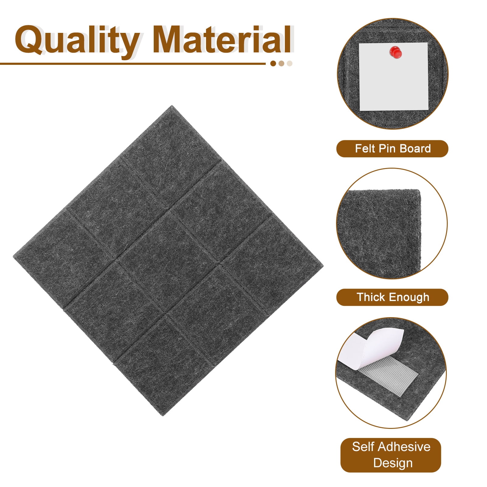 Uxcell 12" x 12" Felt Wall Tile, 6 Pack Felt Wall Tiles Bulletin Board with 20 Safe Removable Adhesive Tabs Cork Boards for Walls Home Office Photos, Dark Gray