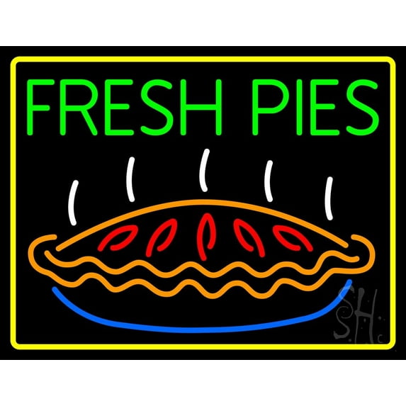 Fresh Pies With Border LED Neon Sign 24 x 31 - inches, Black Square Cut Acrylic Backing, with Dimmer - Bright and Premium built indoor LED Neon Sign for restaurant window and interior decor.