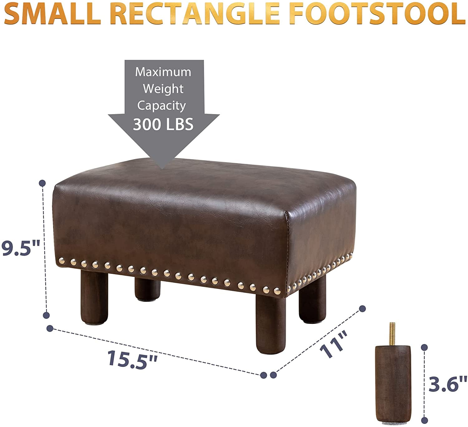 Small Foot Stool Square Leather Ottoman Foot Rest Cushion for Living Brown