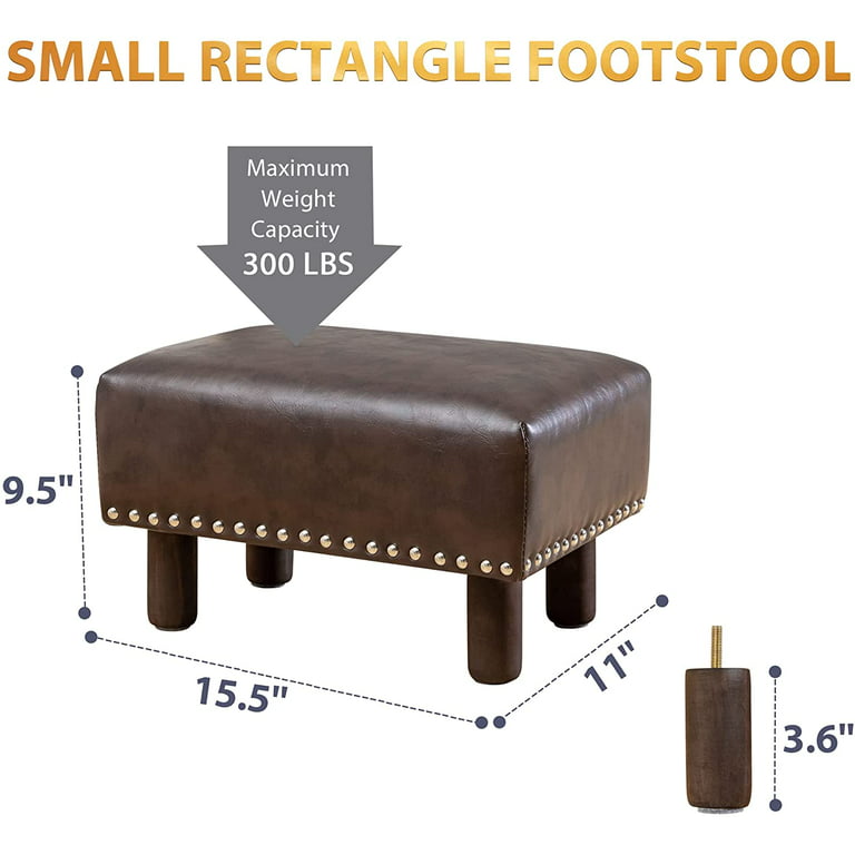 Great Choice Products Small Foot Stool With Handle, Whisky Brown Pu Leather  Short Foot Stool Rest