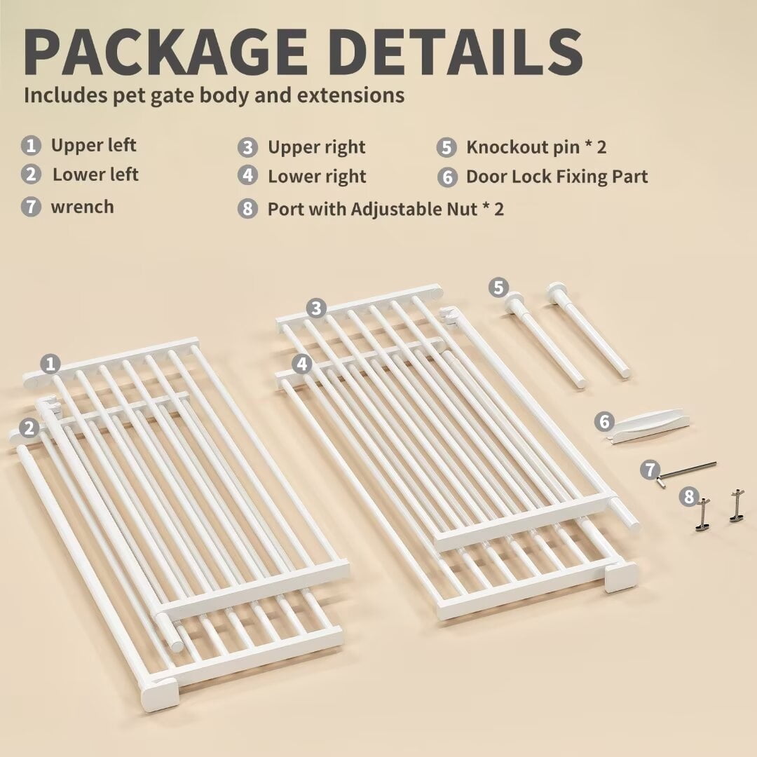 Zikebtuy 75-96 Inch Extra Tall Cat Pet Gate, Adjustable 33.4"-35.8" Wide, No Drilling Pressure Mounted, Walk Through Swing Safety Gate for Pets, Double Door for Doorways, Stairs, Kitchen, House
