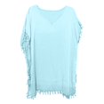 thumbnail image 6 of BKQCNKM Cover Up for Beach,swim Suits for Women 2024,women's Solid Round Neck Chiffon Tassel Large Loose Beach Cover Chiffon Plus Size Swimsuit for Women,swim Cover Up for Women Light Blue One Size, 6 of 6