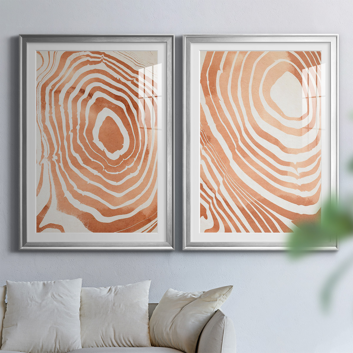 Wexford Home Wood Grain Suminagashi III Premium Framed Print, 26.5" x 36.5" - Ready to Hang, Silver (Set of 2)