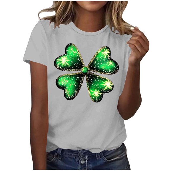 Funny St Patricks Day Shirts for Women Funny Graphic Shirt Comfy Casual Crewneck Short Sleeve Tee Shirts Tops (S, Gray)