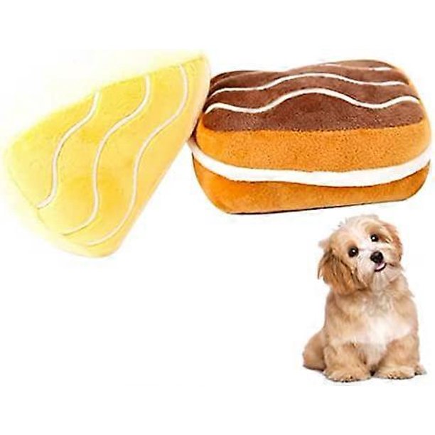 YOITEA - Juguete de peluche chirriante para perros: 2 piezas con diseño de comida, juguete para la dentición de cachorros, juguete masticable para mascotas, interactivo, portátil y agresivo.