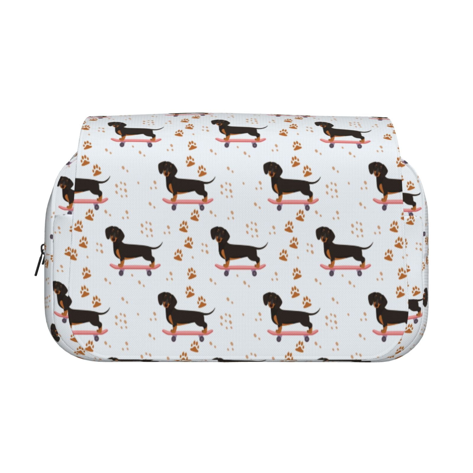 Rateoe Dachshund Dog Pattern Double Clamshell Pen Case, Storage Organizer with Two Zipper Compartments– Holds Up to 50 Pencils & Pens