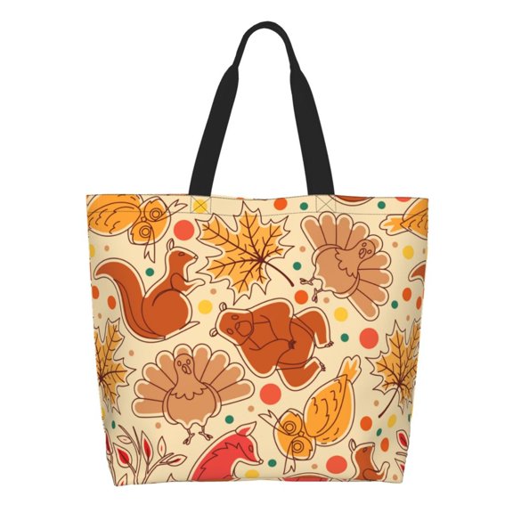 Honeii Autumn Animal Maple Leaves Print Tote Bag for Women, Foldable Tote Bag Large Shoulder Bag Top Handle Handbag for Travel, Work