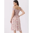 thumbnail image 3 of Unique Bargains Women's Off Shoulder Summer Sleeveless Floral Smocked Short Dress S Pink, 3 of 6