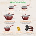 thumbnail image 2 of NutriChef - Juego de 11 ollas y sartenes antiadherentes para cocina, elegante juego de utensilios de cocina con elegante patrón de diamante, interior gris y exterior rojo, asas de tacto frío, 2 of 5