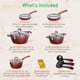 thumbnail image 2 of NutriChef - Juego de 11 ollas y sartenes antiadherentes para cocina, elegante juego de utensilios de cocina con elegante patrón de diamante, interior gris y exterior rojo, asas de tacto frío, 2 of 5