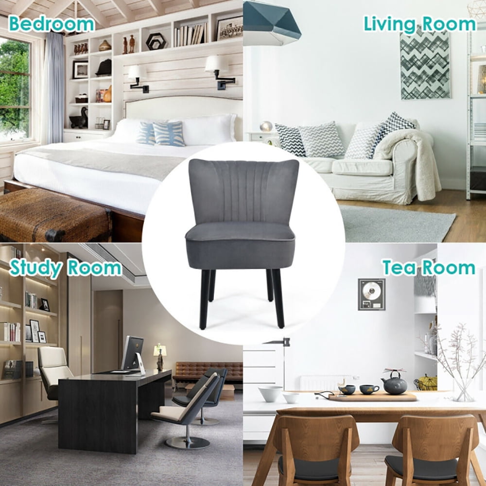 Finihen Upholstered Modern Armless Club Chairs, Set of 2 Upholstered Modern Leisure Club Chairs with Solid Wood Legs, Leisure Chairs Slipper Chairs for Living Room Bedroom, Gray