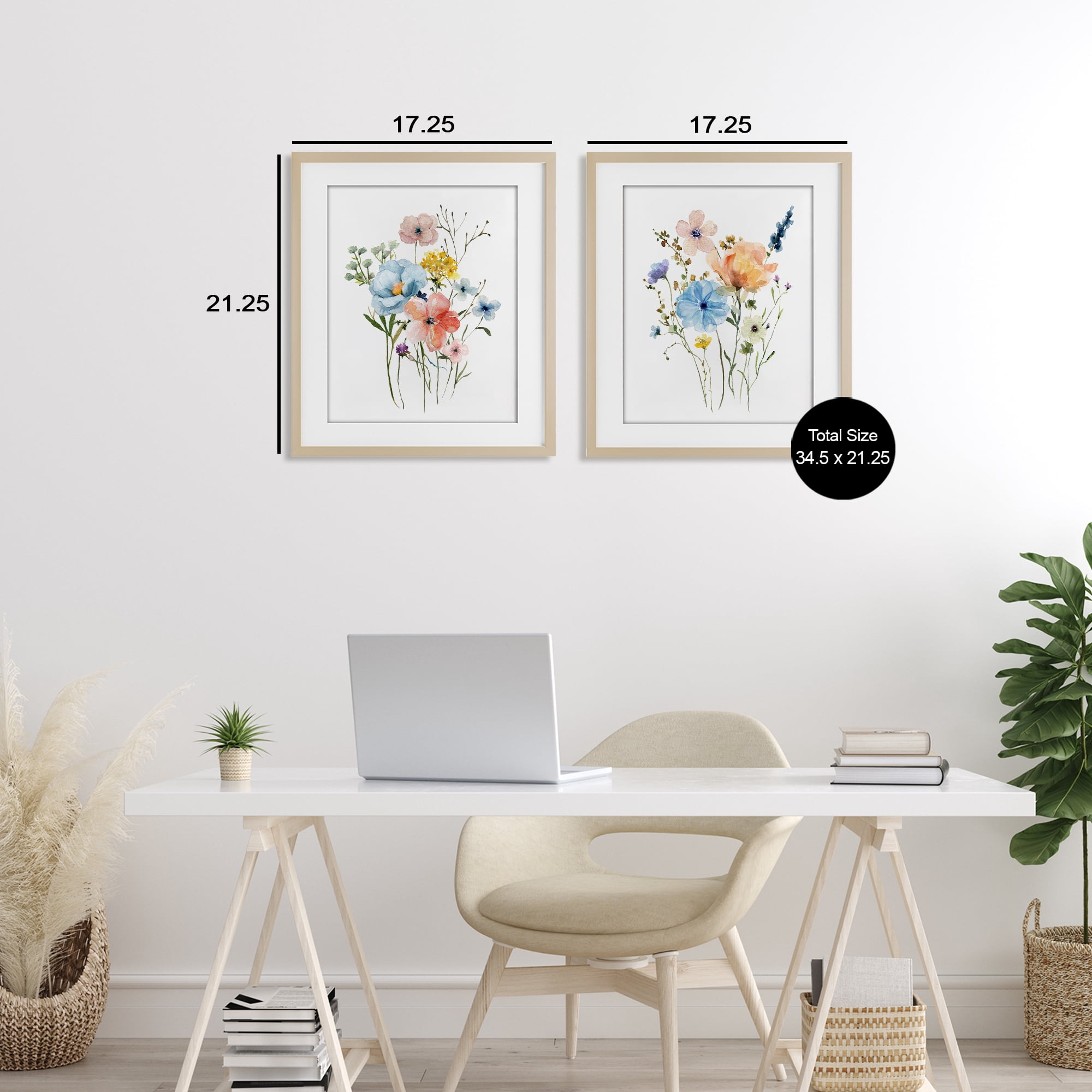 Stupell Industries Wildflower Sprig Bundles 2 Piece Birch Framed Print Under Glass Set, design by Livi Finn